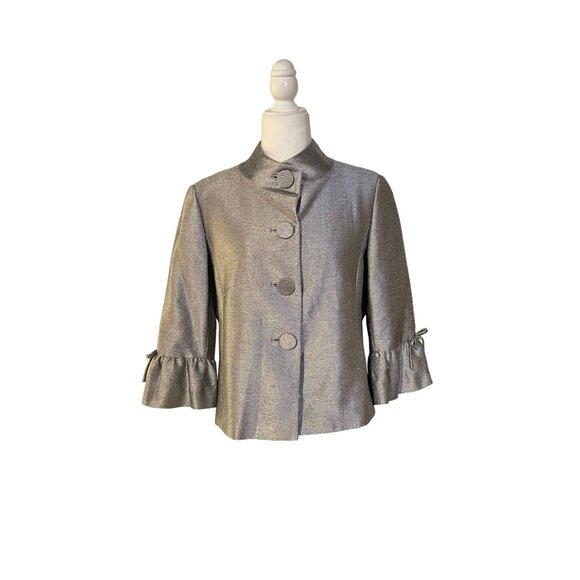 Tahari Womens 3/4 Sleeve Jacket With Button Closure & Ruffle Cuff Trim - Picture 1 of 5